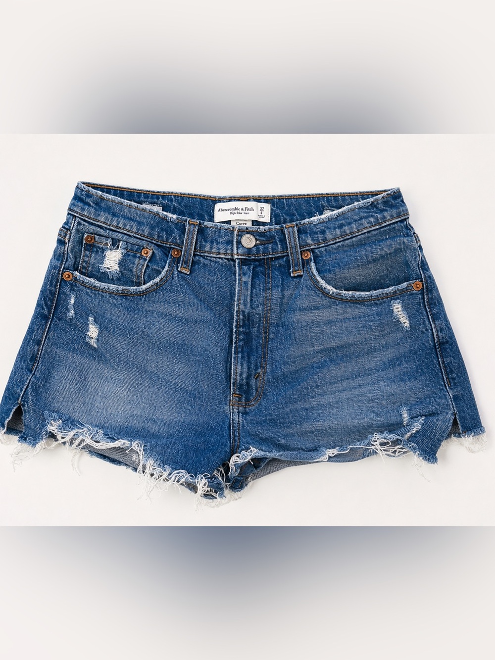 Abercrombie & Fitch Distressed High-Rise Denim Shorts - Blue